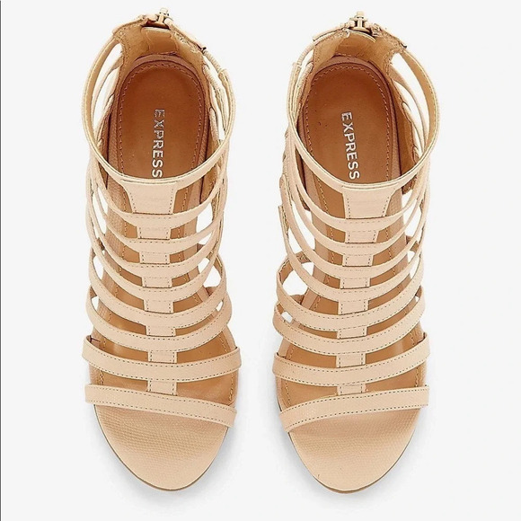 Express Faux Lizard Wedge Heel Cage Sandal - Picture 3 of 3